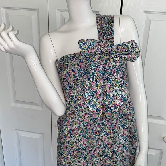 🔥 JCREW Liberty Fabric DRESS FLORAL BOW one shoulder New - Picture 5 of 11